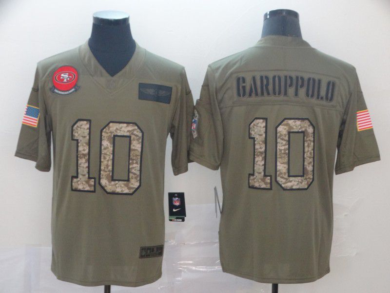 Men San Francisco 49ers #10 Garoppolo Nike 2019 Olive Camo Salute to Service Limited NFL Jerseys